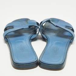 Pre Owned صندل فلات هيرمس أوران جلد أزرق مقاس 40