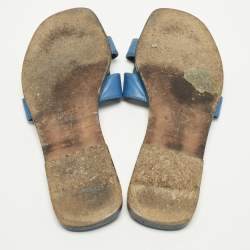 Pre Owned صندل فلات هيرمس أوران جلد أزرق مقاس 40