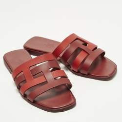 مملوكة مسبقًا Hermes Amore Size 37 Two Tone Leather Flat Slides