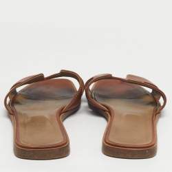 مملوكة مسبقًا Hermes Oran Size 40 Brown Leather Flat Slides 