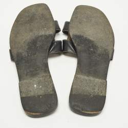 Pre Owned Hermes Oran Size 37 Black Leather Flat Slide