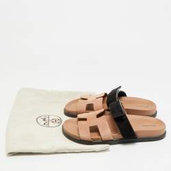 Pre Owned صندل سلايد هيرمس تشيبري سويدي بني/أسود مسطح مقاس 38