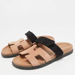 Pre Owned صندل سلايد هيرمس تشيبري سويدي بني/أسود مسطح مقاس 38