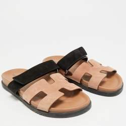 Pre Owned صندل سلايد هيرمس تشيبري سويدي بني/أسود مسطح مقاس 38