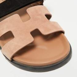 Pre Owned صندل سلايد هيرمس تشيبري سويدي بني/أسود مسطح مقاس 38