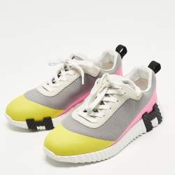 مملوكة مسبقًا Hermes Bouncing Size 37 Multicolor Knit Fabric and Suede Low Top Sneakers