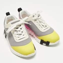 مملوكة مسبقًا Hermes Bouncing Size 37 Multicolor Knit Fabric and Suede Low Top Sneakers