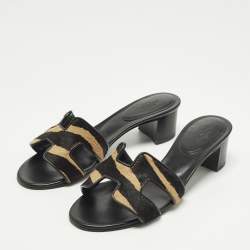 مملوكة مسبقًا صندل سلايد جلد هيرمس أواسيز أسود مقاس 38