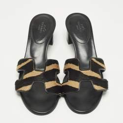 مملوكة مسبقًا صندل سلايد جلد هيرمس أواسيز أسود مقاس 38