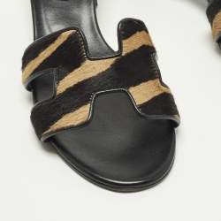 مملوكة مسبقًا صندل سلايد جلد هيرمس أواسيز أسود مقاس 38