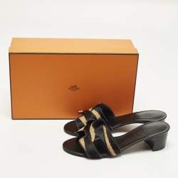 مملوكة مسبقًا صندل سلايد جلد هيرمس أواسيز أسود مقاس 38