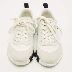 Pre Owned حذاء رياضي هيرمس جلد وسويدي أبيض/رمادي مقاس 37.5