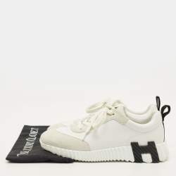 Pre Owned حذاء رياضي هيرمس جلد وسويدي أبيض/رمادي مقاس 37.5