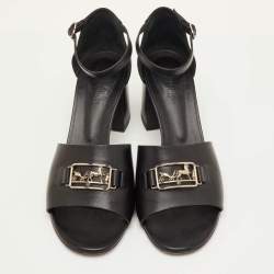 مملوكة مسبقًا صندل هيرمس فياجو حزام كاحل جلد أسود مقاس 40