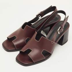 Pre Owned صندل هيرمس إلب جلد خمري كعب بلوك بكعب خلفي مقاس 38