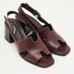 Pre Owned صندل هيرمس إلب جلد خمري كعب بلوك بكعب خلفي مقاس 38