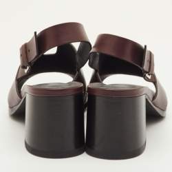 Pre Owned صندل هيرمس إلب جلد خمري كعب بلوك بكعب خلفي مقاس 38