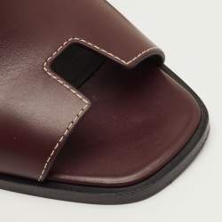 Pre Owned صندل هيرمس إلب جلد خمري كعب بلوك بكعب خلفي مقاس 38