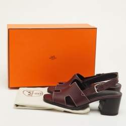 Pre Owned صندل هيرمس إلب جلد خمري كعب بلوك بكعب خلفي مقاس 38