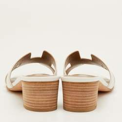 Pre Owned Hermes Oasis Size 37.5 White Leather Slide Sandals