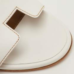 Pre Owned Hermes Oasis Size 37.5 White Leather Slide Sandals