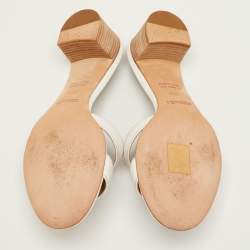Pre Owned Hermes Oasis Size 37.5 White Leather Slide Sandals