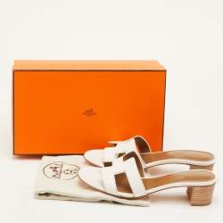 Pre Owned Hermes Oasis Size 37.5 White Leather Slide Sandals
