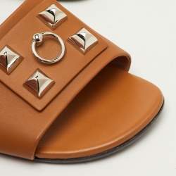 مملوكة مسبقًا صندل سلايد هيرمس Dune Bois جلد بني فاتح مقاس 37.5