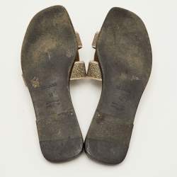 Pre Owned Hermes Oran Size 39 Grey Glitter and Suede Flat Slide Sandals