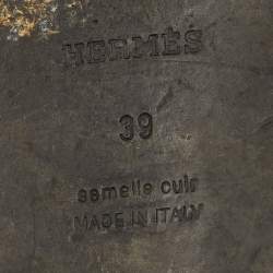 Pre Owned Hermes Oran Size 39 Grey Glitter and Suede Flat Slide Sandals