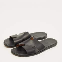 مملوكة مسبقًا Hermès Izmir Size 45 Black Leather Flat Sandals