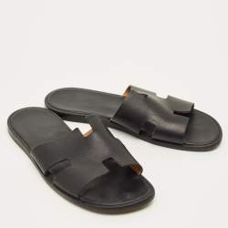 مملوكة مسبقًا Hermès Izmir Size 45 Black Leather Flat Sandals