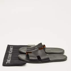مملوكة مسبقًا Hermès Izmir Size 45 Black Leather Flat Sandals
