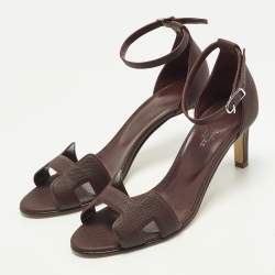 مملوكة مسبقًا Hermes Premiere Size 37.5 Burgundy Leather Ankle Strap Sandals