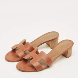 مملوكة مسبقًا Hermès Oasis Size 36 Brown Leather Slide Sandals