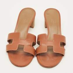 مملوكة مسبقًا Hermès Oasis Size 36 Brown Leather Slide Sandals