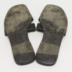 Pre Owned Hermes Oran Size 37.5 Black Leather Flat Slide