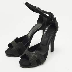 مملوكة مسبقًا صندل هيرمس هايلايت سويدي بيج مزخرف كريستال سير كاحل مقاس 38