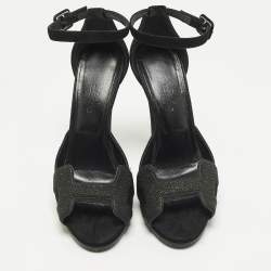 مملوكة مسبقًا صندل هيرمس هايلايت سويدي بيج مزخرف كريستال سير كاحل مقاس 38