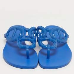 Pre Owned حذاء مسطح هيرمس إيغيري مطاط أزرق للراحة مقاس 38