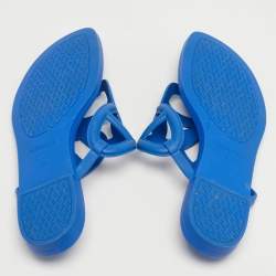 Pre Owned حذاء مسطح هيرمس إيغيري مطاط أزرق للراحة مقاس 38