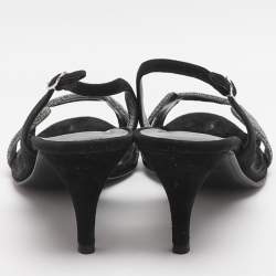 مملوكة مسبقًا Hermès Night Size 38 Black/Silver Glitter and Suede Slingback Sandals