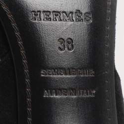 مملوكة مسبقًا Hermès Night Size 38 Black/Silver Glitter and Suede Slingback Sandals