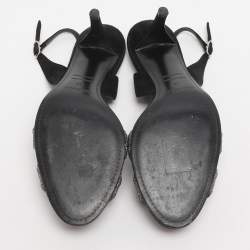 مملوكة مسبقًا Hermès Night Size 38 Black/Silver Glitter and Suede Slingback Sandals