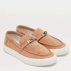 Pre Owned Hermès Game Size 37.5 Pink Suede Slip On Sneakers