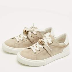 مملوكة مسبقًا Hermes Day Size 37.5 Grey/White Leather and Suede Lace Up Sneakers