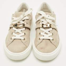 مملوكة مسبقًا Hermes Day Size 37.5 Grey/White Leather and Suede Lace Up Sneakers