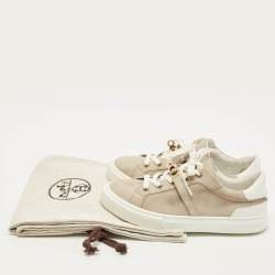 مملوكة مسبقًا Hermes Day Size 37.5 Grey/White Leather and Suede Lace Up Sneakers