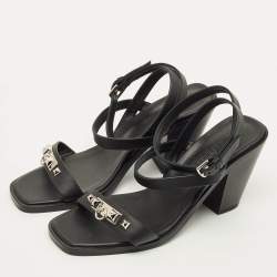 مملوكة مسبقًا Hermes Ivresse 65 Size 37.5 Black Leather Ankle Strap Sandals
