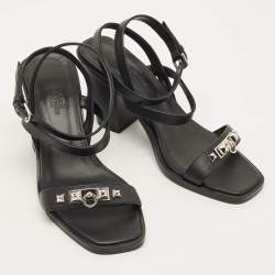 مملوكة مسبقًا Hermes Ivresse 65 Size 37.5 Black Leather Ankle Strap Sandals